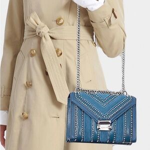 Michael Kors Whitney Studded & Reptile Embossed Leather Shoulder Bag
